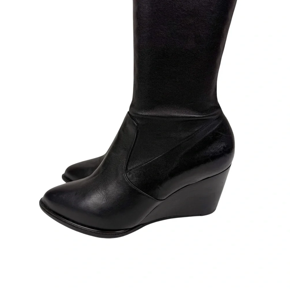 Robert Clergerie Black Leather Over the Knee‎ Thigh High Wedge Boots Point Toe 7